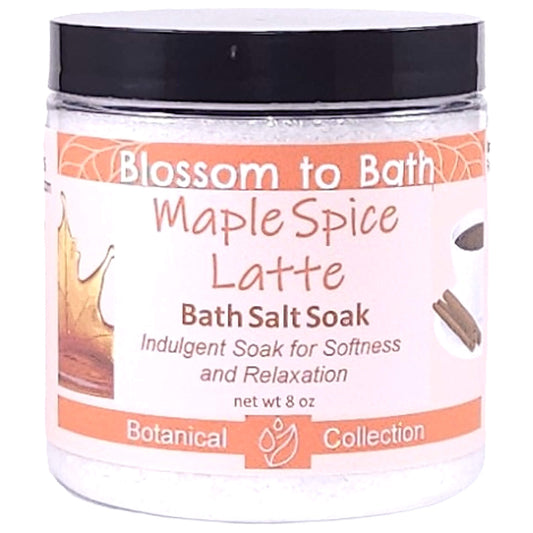 Buy Blossom to Bath Maple Spice Latte Bath Salt Soak from Flowersong Soap Studio.   Pure Epsom Salts for a Versatile and Luxurious Sweet Spice and Coffee Scented Soaking Experience .  A creamy blend of maple spice and roasted coffee that smells like a cozy fall latte. Sweet, warm, and bakery-inspired — it’s the scent of autumn comfort in a cup.