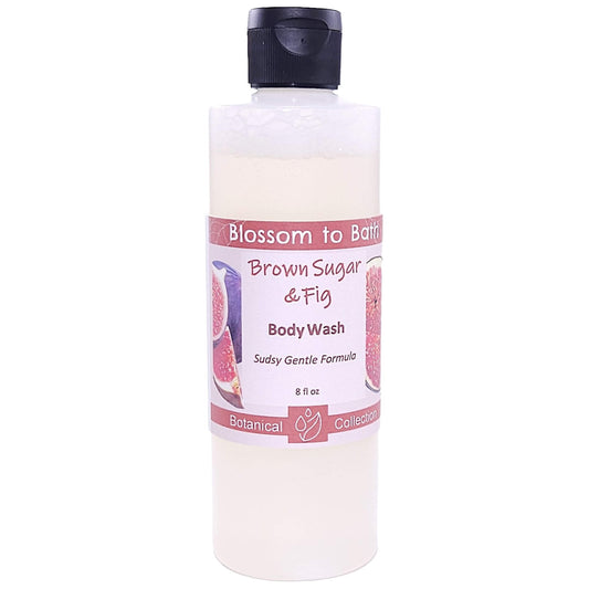 Buy Blossom to Bath Brown Sugar & Fig Body Wash from Flowersong Soap Studio.   Gentle Body Wash for Refreshed and Silky Skin with a Super Sudsy Sweet and Fruity Scent .  A warm, syrupy blend of fig and brown sugar that feels cozy, sweet, and naturally indulgent.