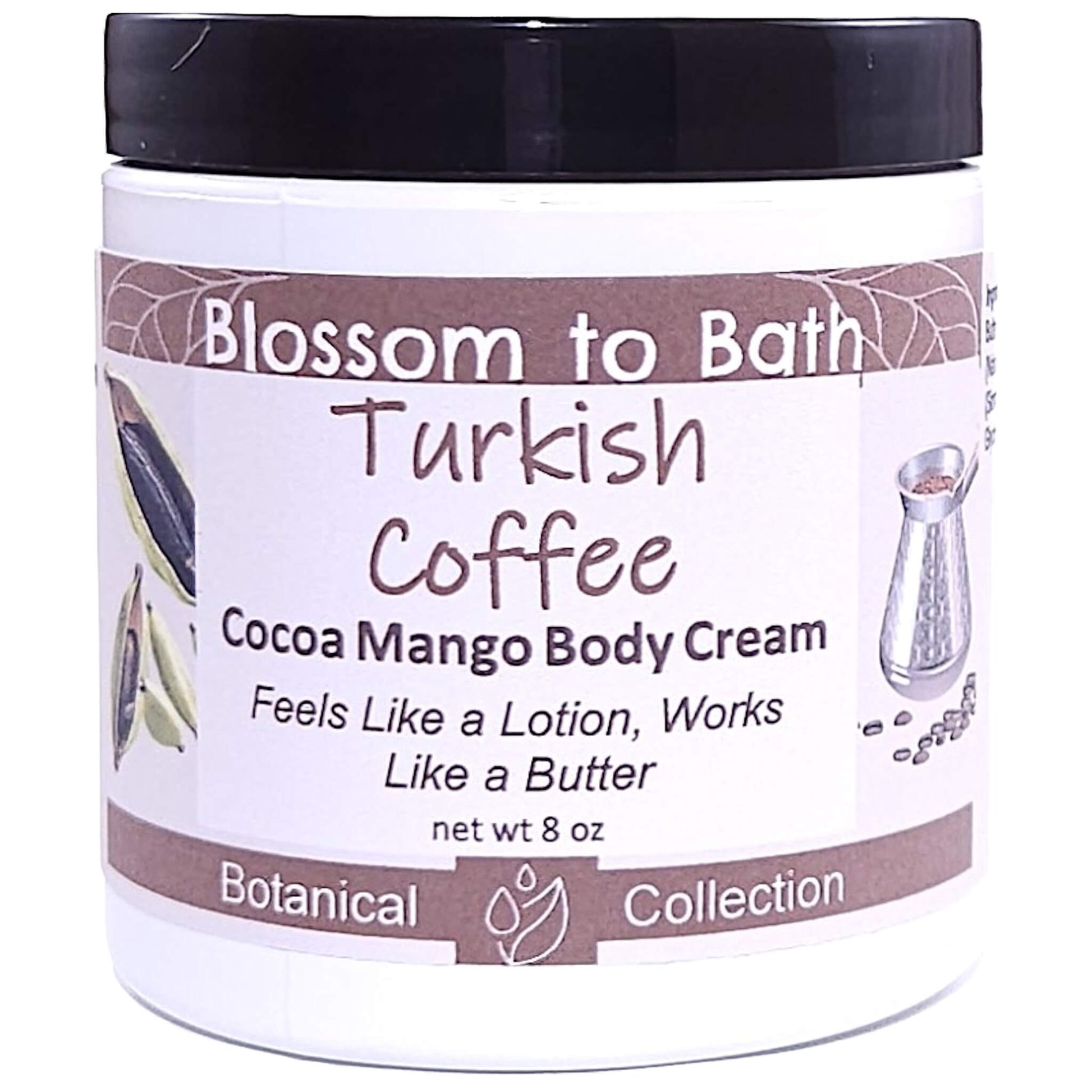 Buy Blossom to Bath Turkish Coffee Cocoa Mango Body Cream from Flowersong Soap Studio.   Rich Body Cream with Bold Spiced Scented Butters Softens Even the Roughest Skin All Day .  A bold, sweet coffee scent enriched with brown sugar and cardamom spice.