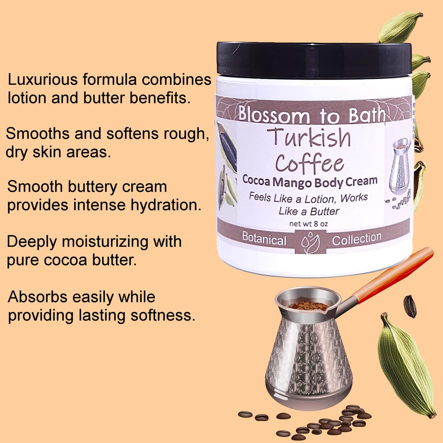 Turkish Coffee Cocoa Mango Body Cream (8 Ounce) - Natural Fragrance