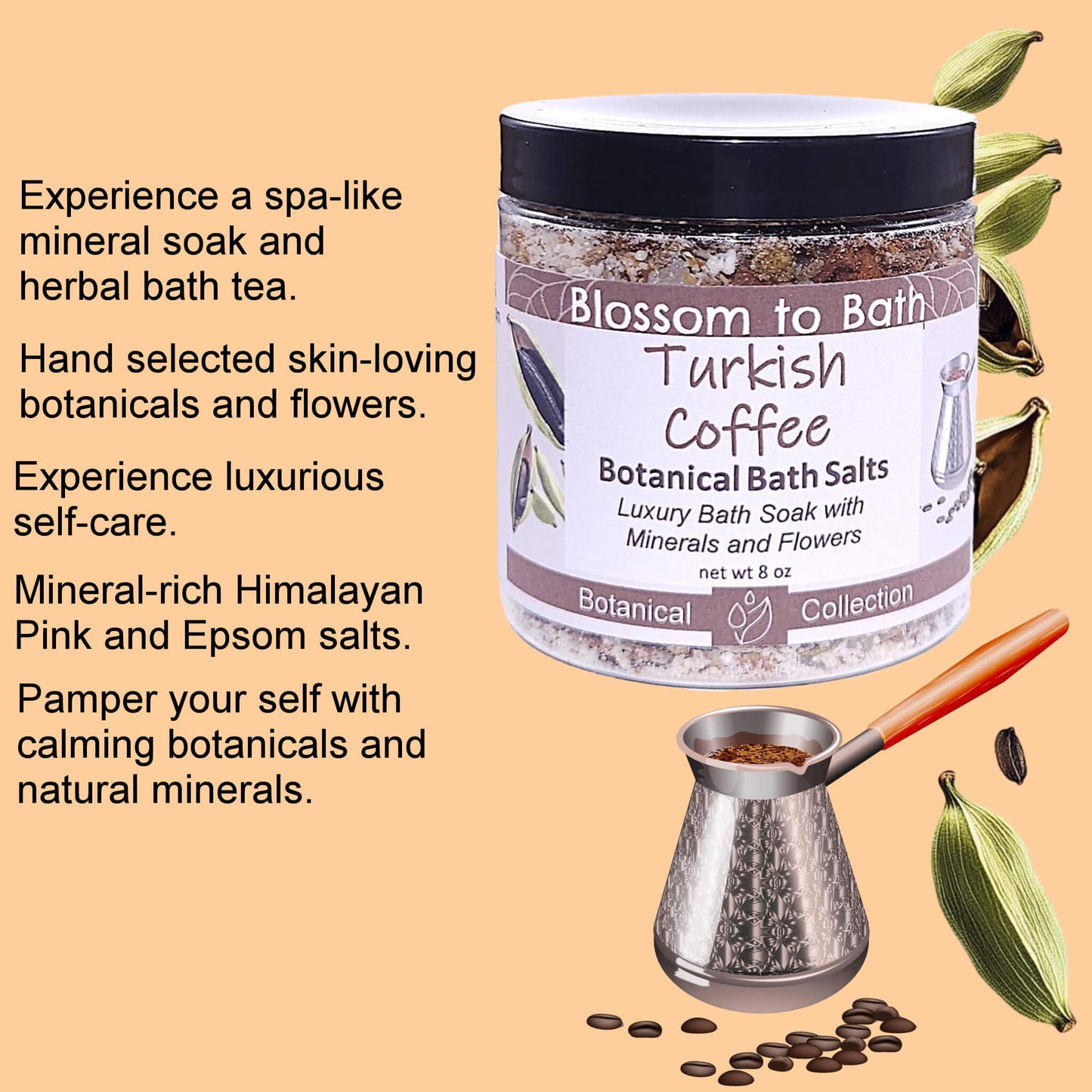 Turkish Coffee Botanical Bath Salts (8 ounce) - Natural Fragrance