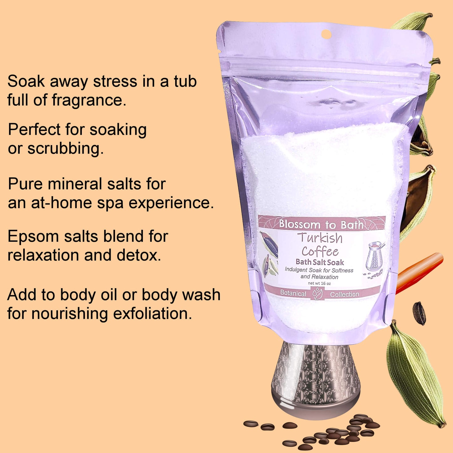 Turkish Coffee Bath Salt Soak (16 ounce) - Natural Fragrance