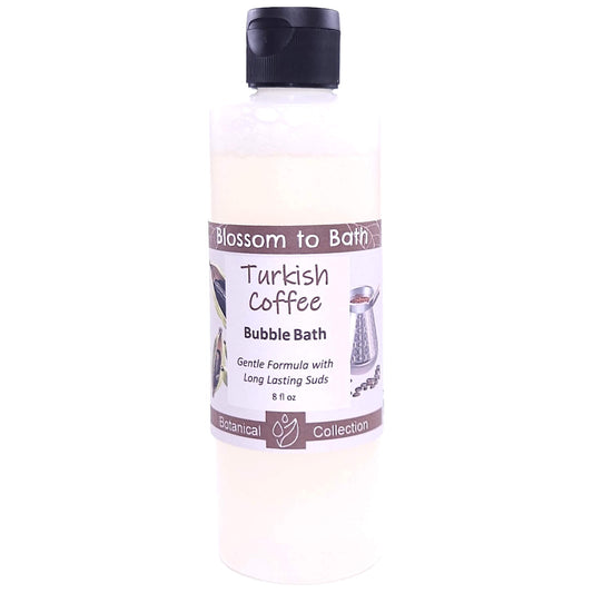 Buy Blossom to Bath Turkish Coffee Bubble Bath from Flowersong Soap Studio.   Lively, Long Lasting Bubbles in a Gentle Bold Spiced Scented Formula for Maximum Relaxation Time .  A bold, sweet coffee scent enriched with brown sugar and cardamom spice.