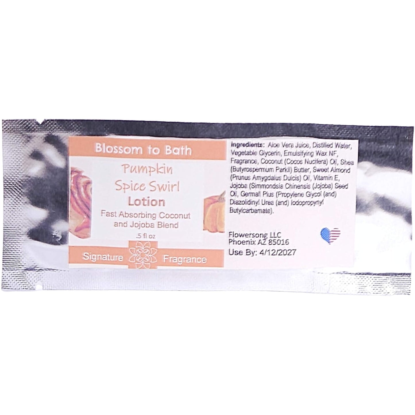 Buy Blossom to Bath Pumpkin Spice Swirl Lotion from Flowersong Soap Studio.   Daily Use Lotion with a Sweet Cinnamon Pumpkin Scent that Soaks in Quickly to Soften and Smooth Skin .  An indulgent blend of spiced pumpkin, clove, and maple buttercream. Warm, syrupy, and sweet like the gooey center of a cinnamon roll—without being pie-like.