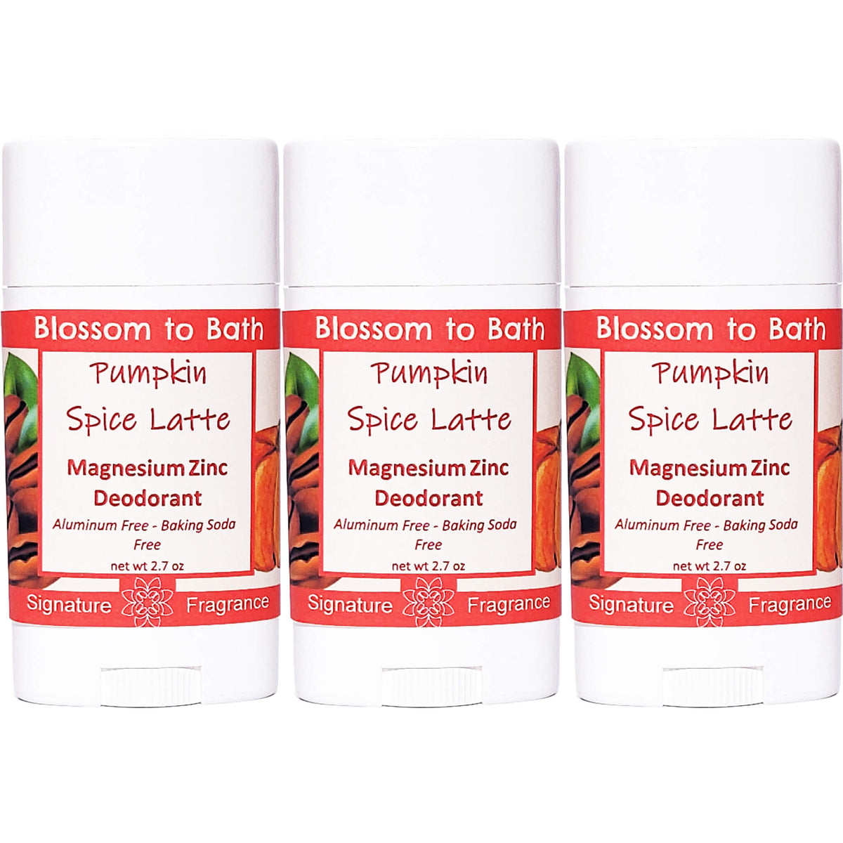 Buy Blossom to Bath Pumpkin Spice Latte Magnesium Zinc Deodorant from Flowersong Soap Studio.   Natural Deodorant Protection with a Long Lasting Pumpkin Spice Scent Made from Pure Botanicals and Butters .  Deep vanilla and lightly fruited spice blend seamlessly with rich coffee.