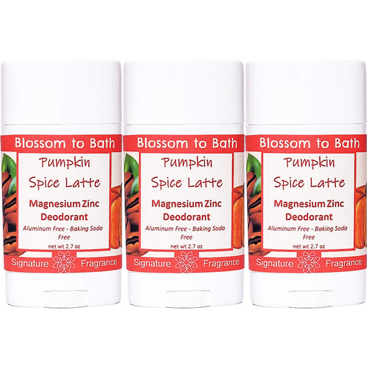 Buy Blossom to Bath Pumpkin Spice Latte Magnesium Zinc Deodorant from Flowersong Soap Studio.   Natural Deodorant Protection with a Long Lasting Pumpkin Spice Scent Made from Pure Botanicals and Butters .  Deep vanilla and lightly fruited spice blend seamlessly with rich coffee.