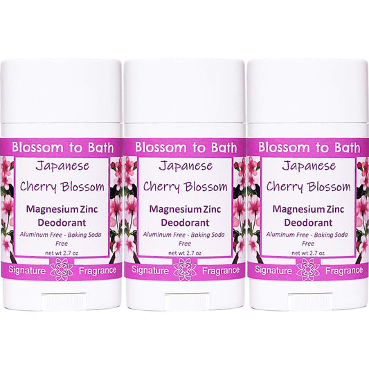 Buy Blossom to Bath Japanese Cherry Blossom Magnesium Zinc Deodorant from Flowersong Soap Studio.   Natural Deodorant Protection with a Long Lasting Musky Floral Scent Made from Pure Botanicals and Butters .  A sophisticated and rich cherry blossom fragrance that is oriental and sensual.
