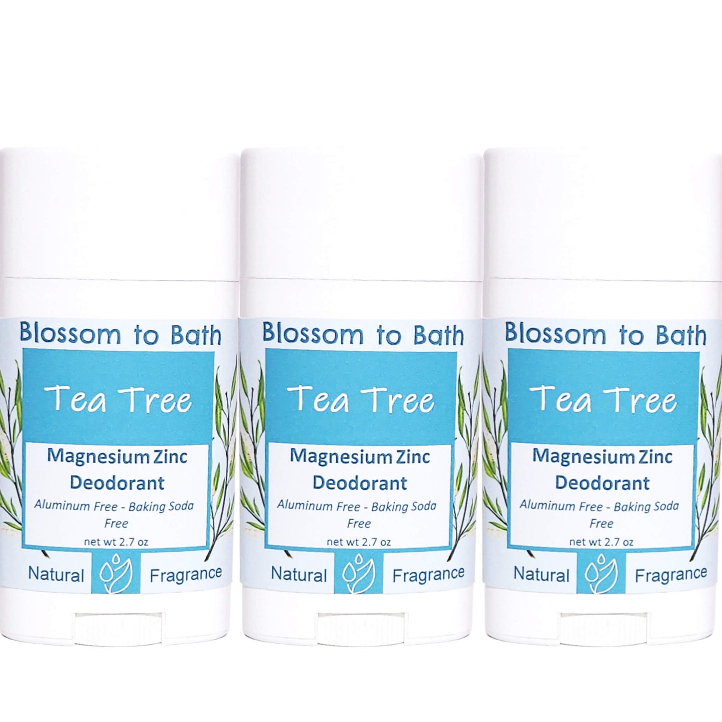 Buy Blossom to Bath Tea Tree Magnesium Zinc Deodorant from Flowersong Soap Studio.   Natural Deodorant Protection with a Long Lasting Tea Tree Scent Made from Pure Botanicals and Butters .  Tea tree's fresh fragrance embodies a deep down clean.