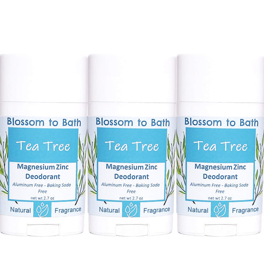 Buy Blossom to Bath Tea Tree Magnesium Zinc Deodorant from Flowersong Soap Studio.   Natural Deodorant Protection with a Long Lasting Tea Tree Scent Made from Pure Botanicals and Butters .  Tea tree's fresh fragrance embodies a deep down clean.