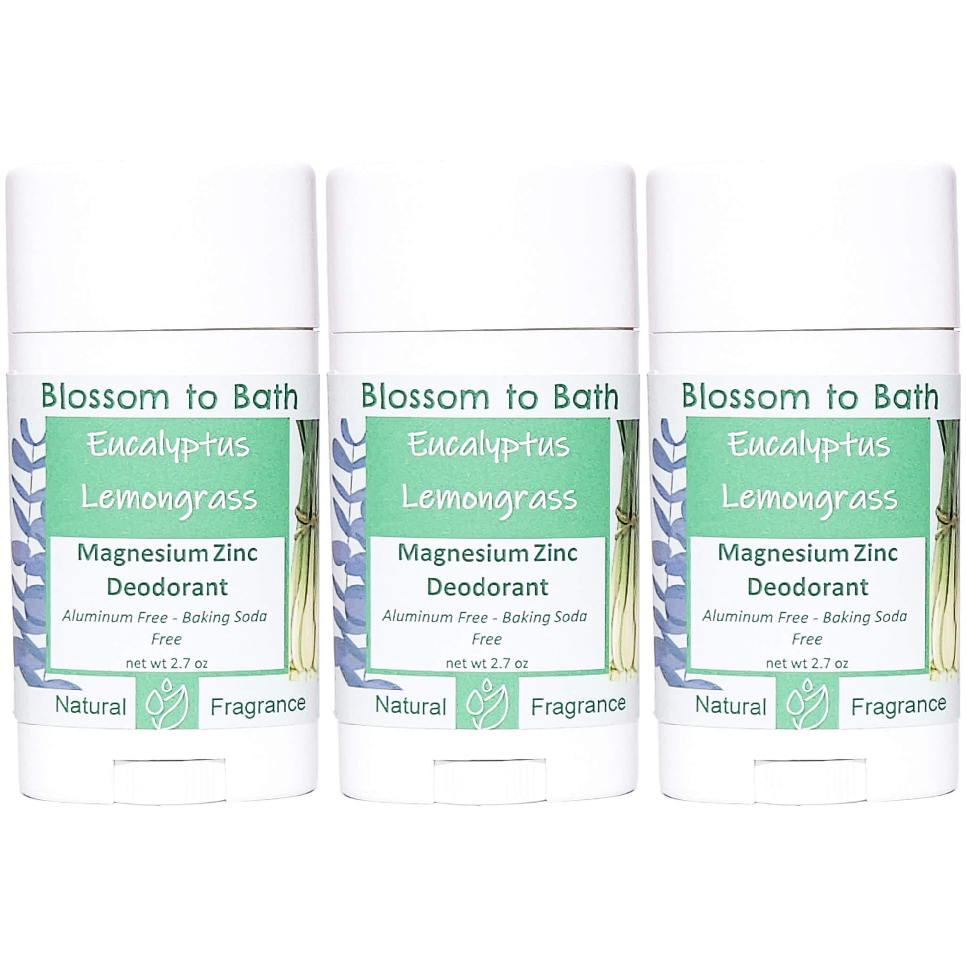 Buy Blossom to Bath Eucalyptus Lemongrass Magnesium Zinc Deodorant from Flowersong Soap Studio.   Natural Deodorant Protection with a Long Lasting Herbal Lemon Scent Made from Pure Botanicals and Butters .  Fresh, sweet herbally clean scent of lemongrass and bracing Eucalyptus.