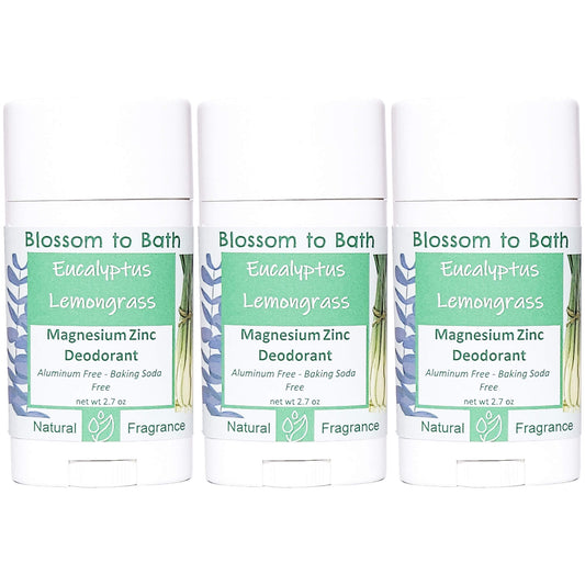 Buy Blossom to Bath Eucalyptus Lemongrass Magnesium Zinc Deodorant from Flowersong Soap Studio.   Natural Deodorant Protection with a Long Lasting Herbal Lemon Scent Made from Pure Botanicals and Butters .  Fresh, sweet herbally clean scent of lemongrass and bracing Eucalyptus.