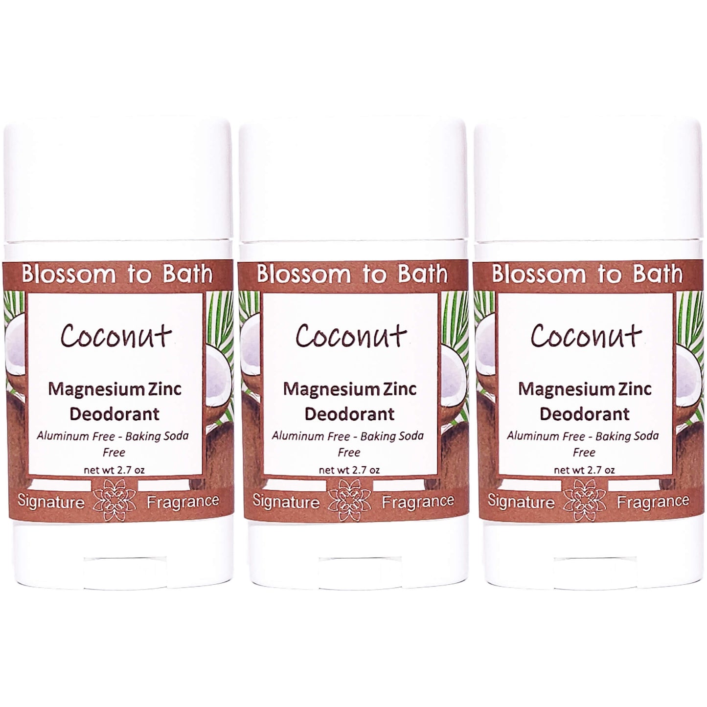 Buy Blossom to Bath Coconut Magnesium Zinc Deodorant from Flowersong Soap Studio.   Natural Deodorant Protection with a Long Lasting Fruity Coconut Scent Made from Pure Botanicals and Butters .  Bold coconut swirled with tropical fruit, creating a refreshing and sunny aroma that evokes a beachside ambiance.