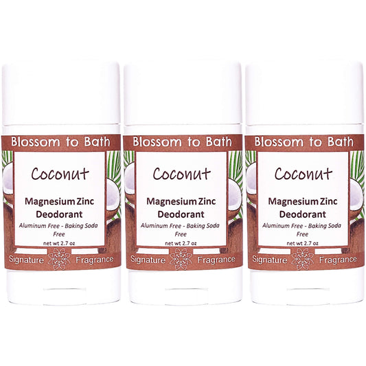 Buy Blossom to Bath Coconut Magnesium Zinc Deodorant from Flowersong Soap Studio.   Natural Deodorant Protection with a Long Lasting Fruity Coconut Scent Made from Pure Botanicals and Butters .  Bold coconut swirled with tropical fruit, creating a refreshing and sunny aroma that evokes a beachside ambiance.