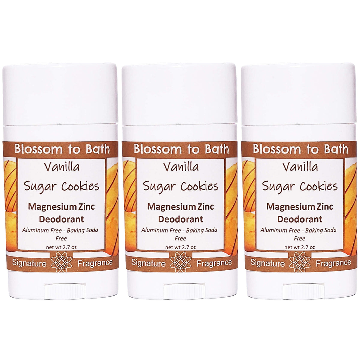 Buy Blossom to Bath Vanilla Sugar Cookies Magnesium Zinc Deodorant from Flowersong Soap Studio.   Natural Deodorant Protection with a Long Lasting Rich Vanilla Scent Made from Pure Botanicals and Butters .  Captures the irresistible aroma of freshly baked cookies, rich with buttercream frosting and sweet vanilla.
