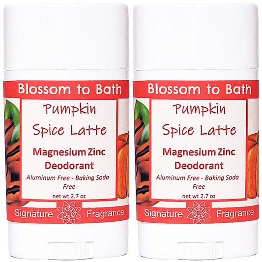 Buy Blossom to Bath Pumpkin Spice Latte Magnesium Zinc Deodorant from Flowersong Soap Studio.   Natural Deodorant Protection with a Long Lasting Pumpkin Spice Scent Made from Pure Botanicals and Butters .  Deep vanilla and lightly fruited spice blend seamlessly with rich coffee.