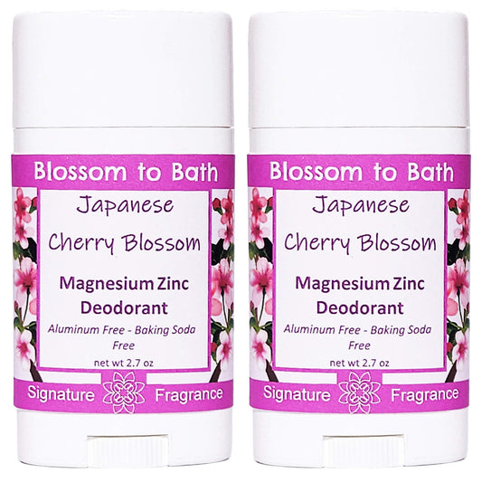 Buy Blossom to Bath Japanese Cherry Blossom Magnesium Zinc Deodorant from Flowersong Soap Studio.   Natural Deodorant Protection with a Long Lasting Musky Floral Scent Made from Pure Botanicals and Butters .  A sophisticated and rich cherry blossom fragrance that is oriental and sensual.