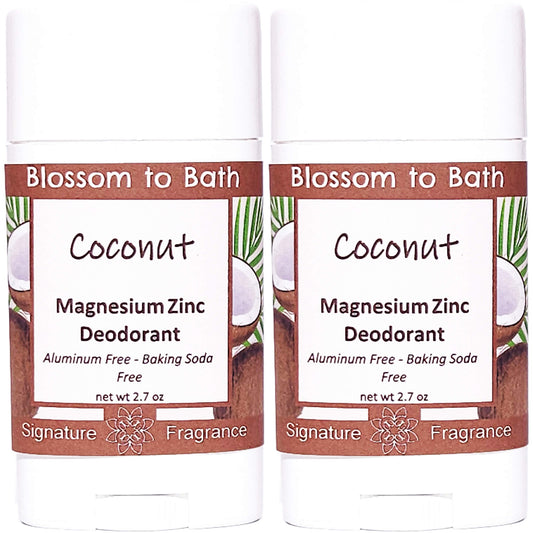 Buy Blossom to Bath Coconut Magnesium Zinc Deodorant from Flowersong Soap Studio.   Natural Deodorant Protection with a Long Lasting Fruity Coconut Scent Made from Pure Botanicals and Butters .  Bold coconut swirled with tropical fruit, creating a refreshing and sunny aroma that evokes a beachside ambiance.