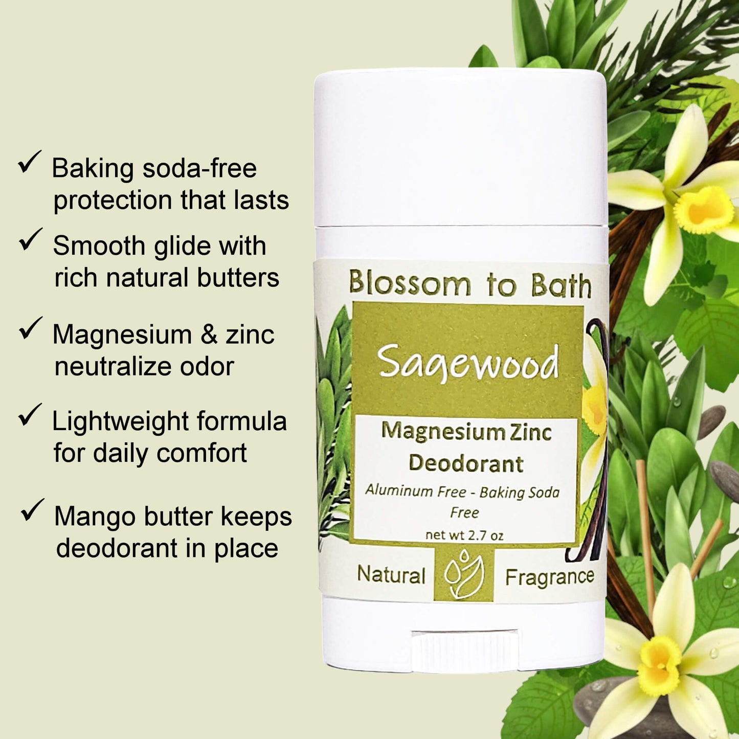 Sagewood Magnesium Zinc Deodorant (2.7 ounce) - Natural Fragrance