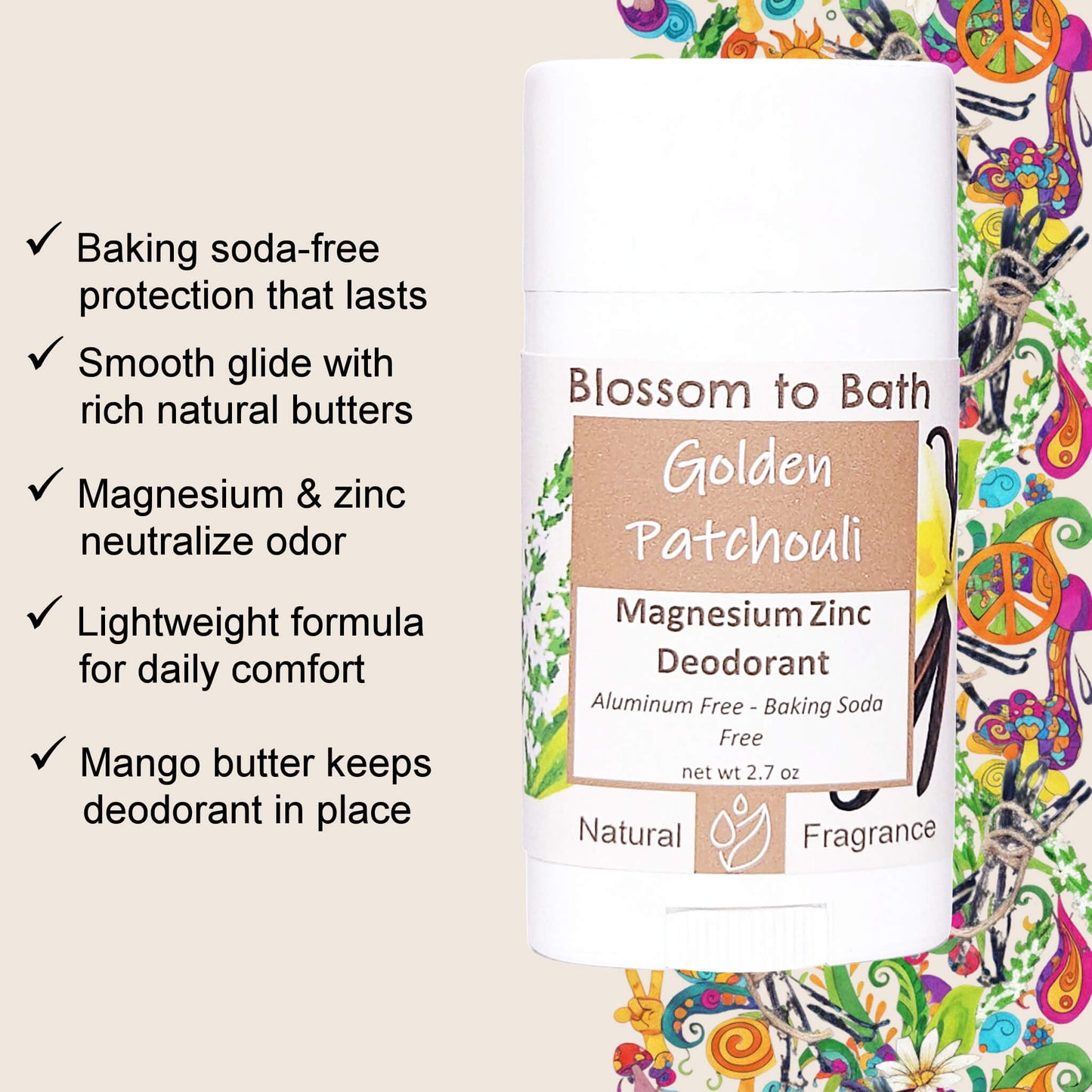 Golden Patchouli Magnesium Zinc Deodorant (2.7 ounce) - Natural Fragrance