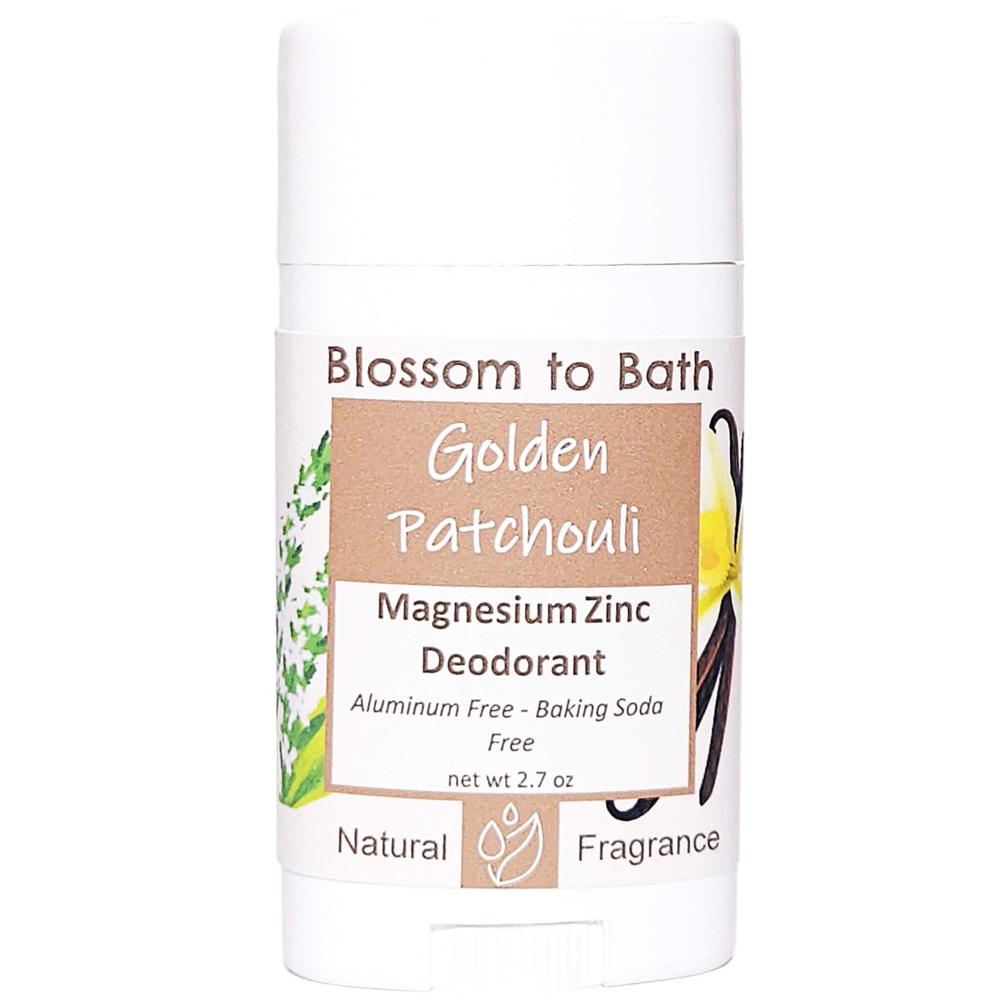 Buy Blossom to Bath Golden Patchouli Magnesium Zinc Deodorant from Flowersong Soap Studio.   Natural Deodorant Protection with a Long Lasting Earthy Sweet Scent Made from Pure Botanicals and Butters .  A soft, approachable patchouli with smooth warmth and a balanced finish.
