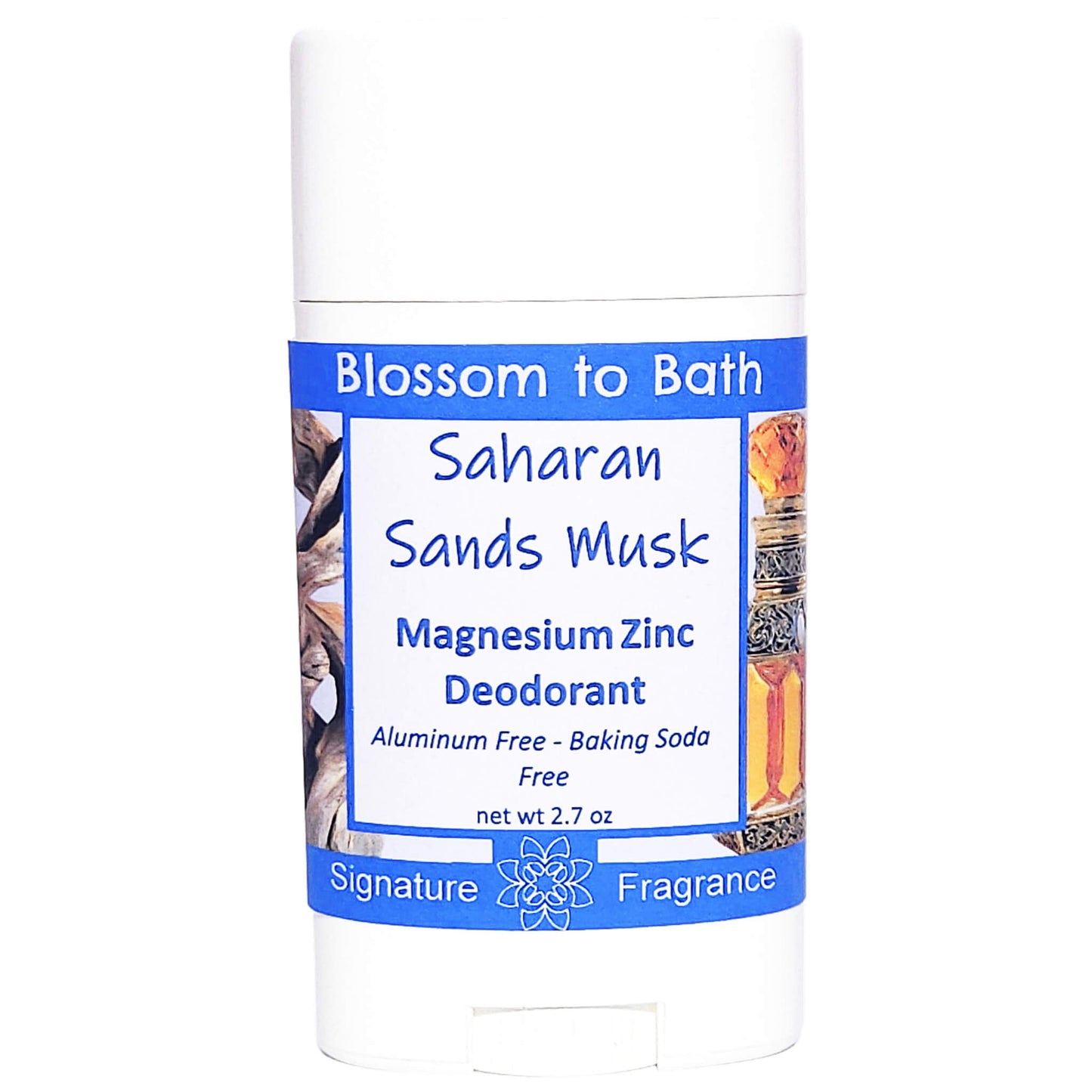 Buy Blossom to Bath Saharan Sands Musk Magnesium Zinc Deodorant from Flowersong Soap Studio.   Natural Deodorant Protection with a Long Lasting Exotic Wood Scent Made from Pure Botanicals and Butters .  A deep, exotic musk fragrance with warm woods, sensual depth, and a rich lingering finish.
