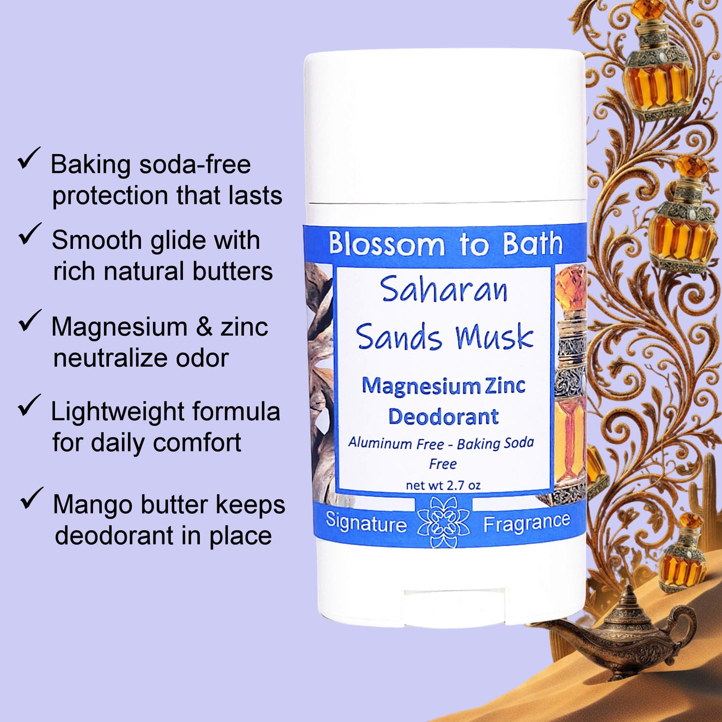 Saharan Sands Musk Magnesium Zinc Deodorant (2.7 ounce) - Phthalate Free Fragrance