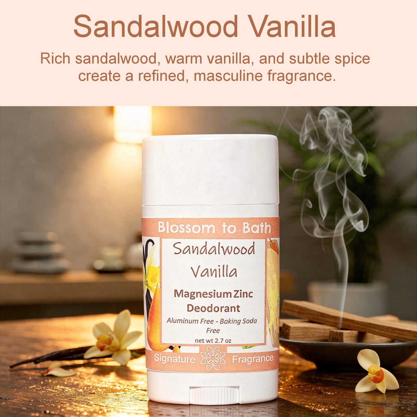 Sandalwood Vanilla Magnesium Zinc Deodorant (2.7 ounce) - Phthalate Free Fragrance