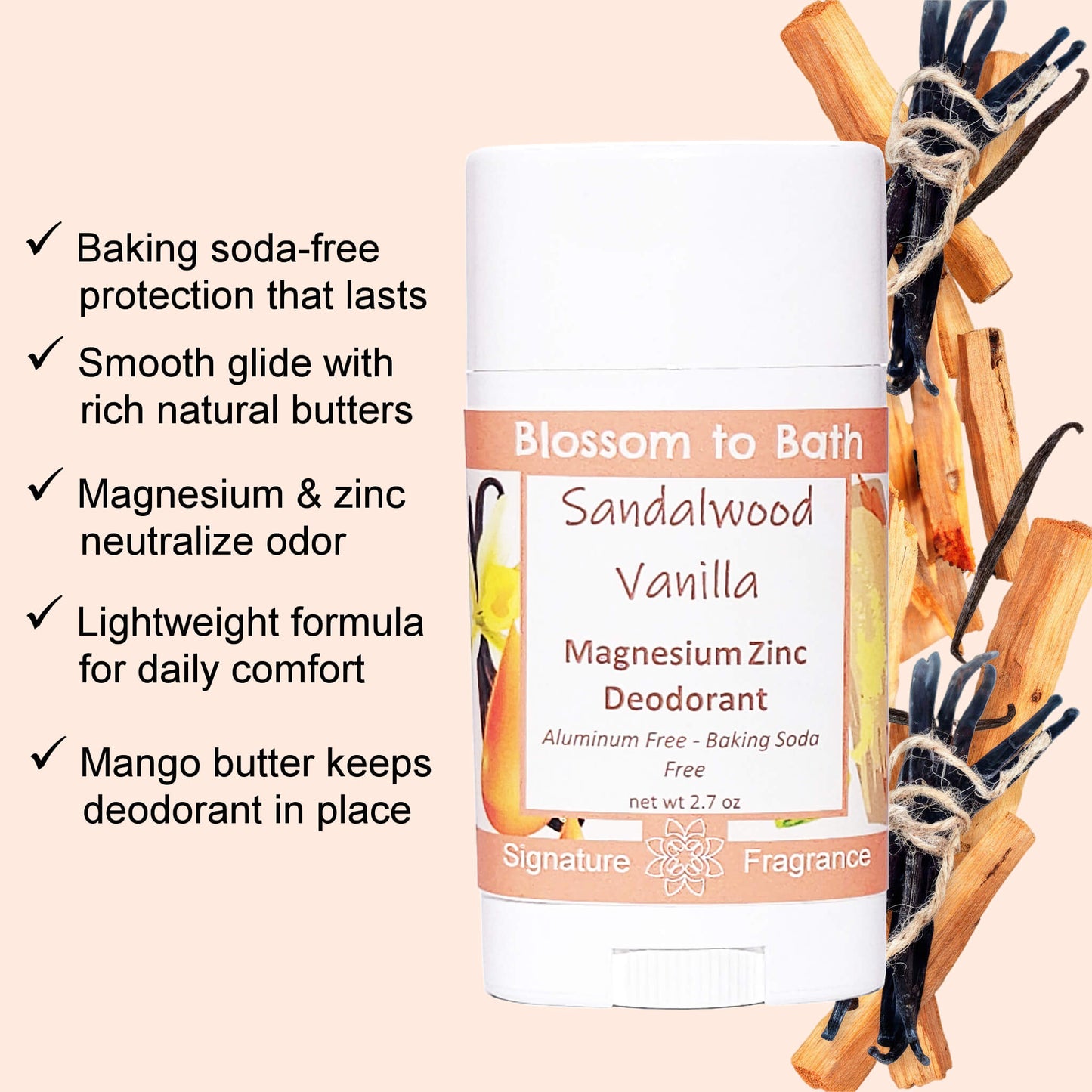 Sandalwood Vanilla Magnesium Zinc Deodorant (2.7 ounce) - Phthalate Free Fragrance