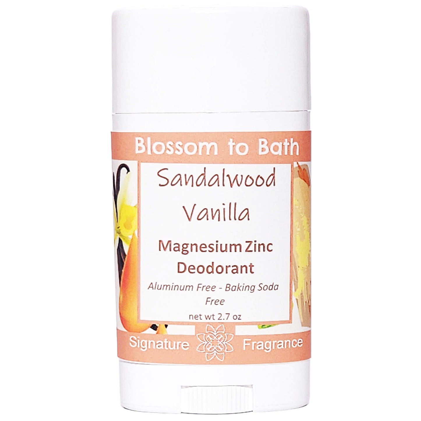 Buy Blossom to Bath Sandalwood Vanilla Magnesium Zinc Deodorant from Flowersong Soap Studio.   Natural Deodorant Protection with a Long Lasting Creamy Sandalwood Scent Made from Pure Botanicals and Butters .  A smooth blend of creamy sandalwood and soft vanilla with a warm, balanced finish.