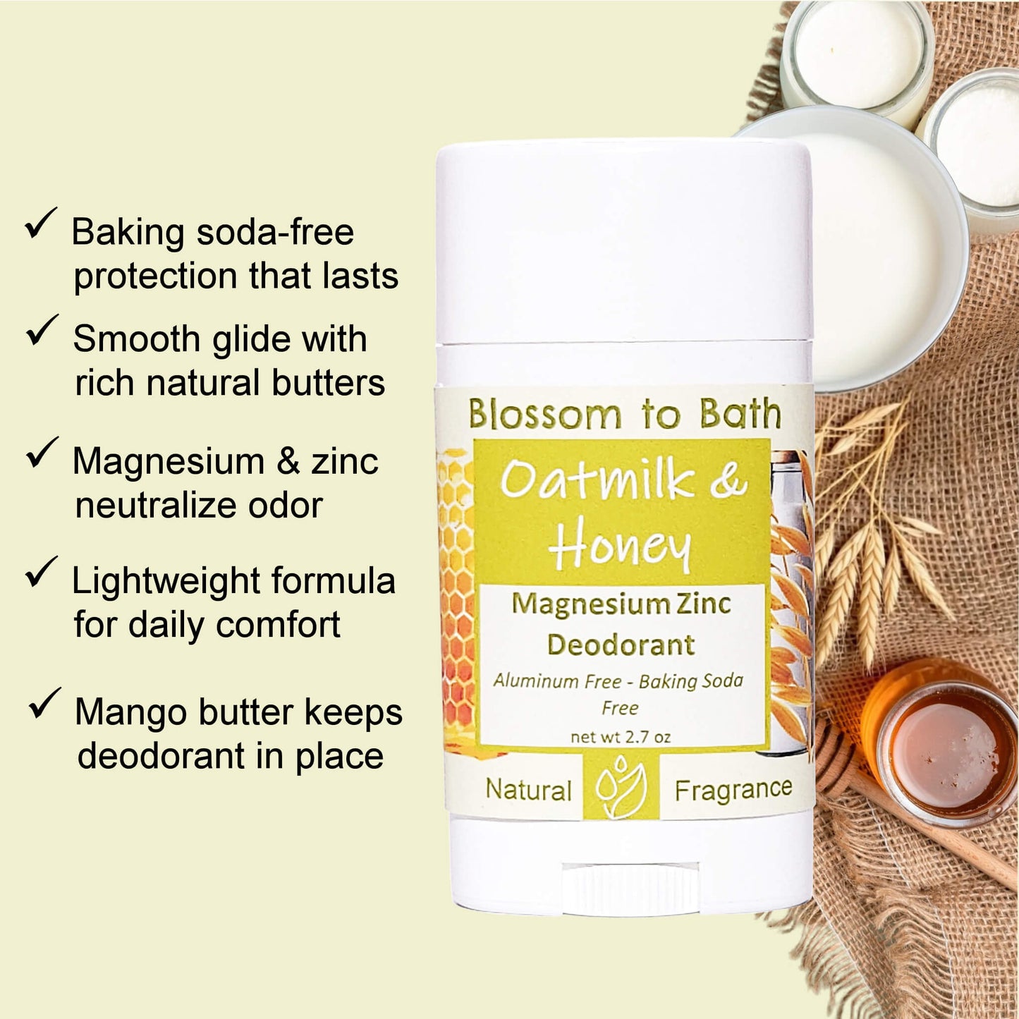 Oatmilk & Honey Magnesium Zinc Deodorant (2.7 ounce) - Natural Fragrance