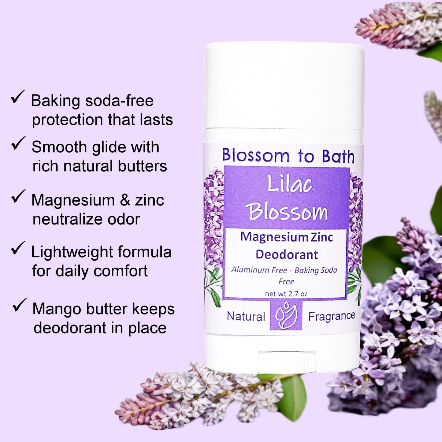 Lilac Blossom Magnesium Zinc Deodorant (2.7 ounce) - Natural Fragrance