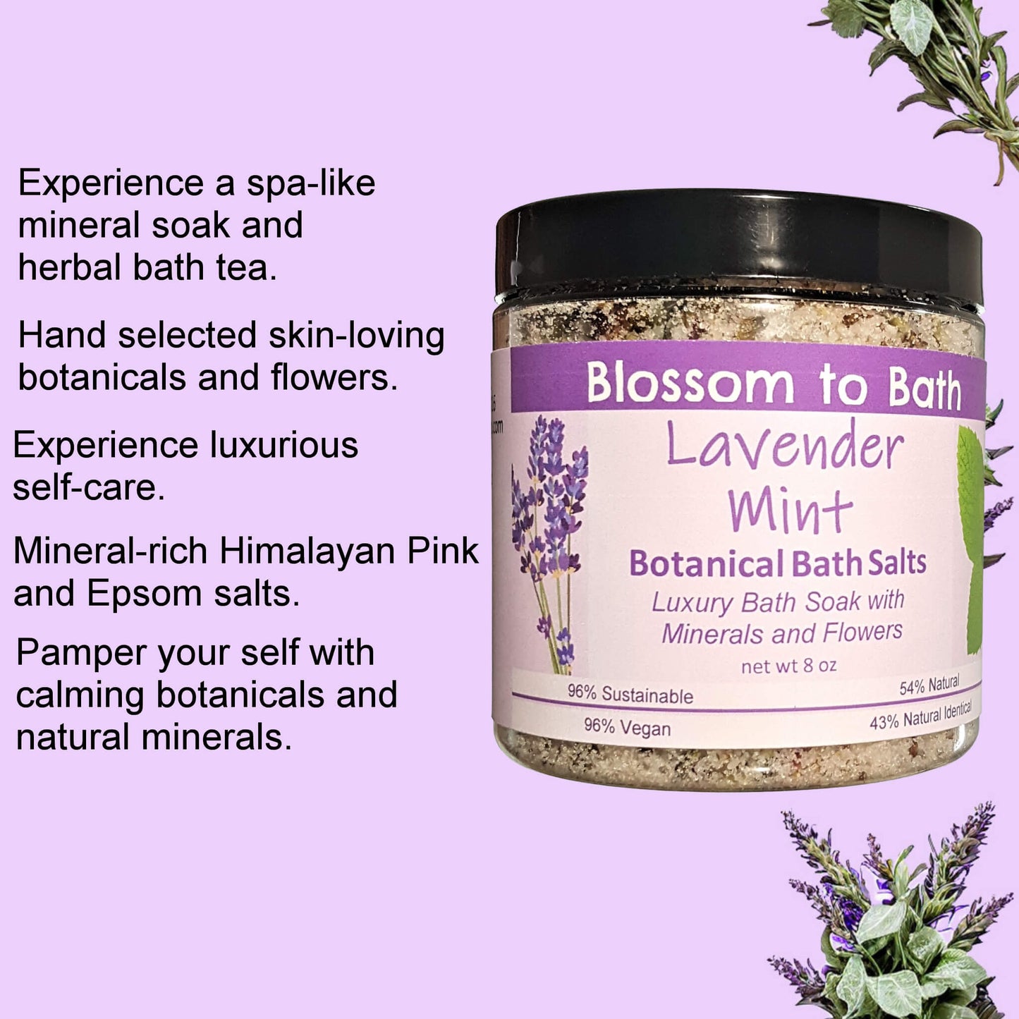 Lavender Mint Botanical Bath Salts (8 ounce) - Pure Essential Oil Fragrance