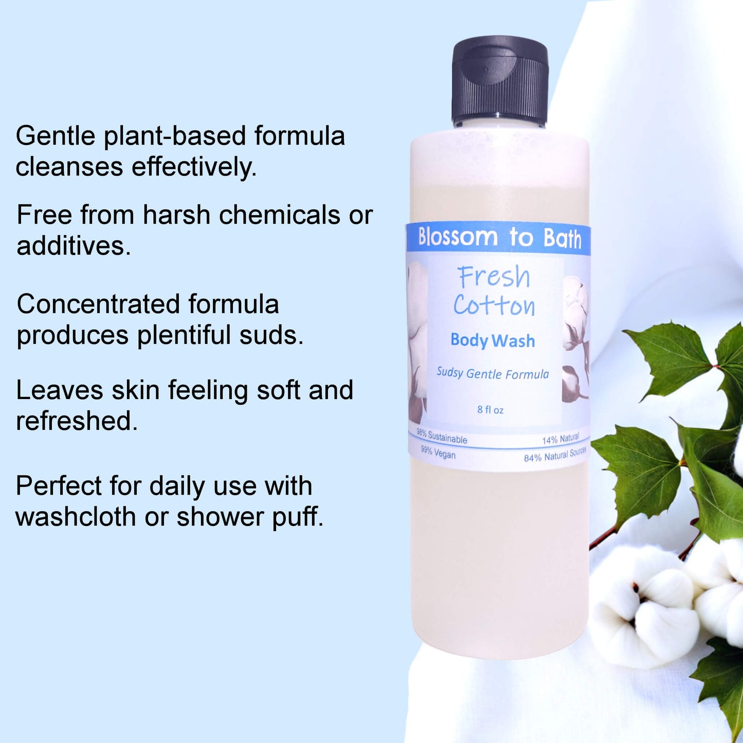 Fresh Cotton Body Wash (8 Ounce) - Phthalate Free Fragrance