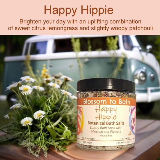 Happy Hippie Botanical Bath Salts (8 ounce) - Pure Essential Oil Fragrance