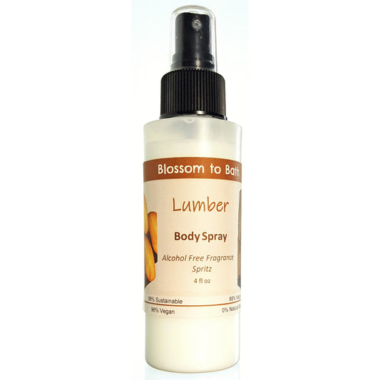 Buy Blossom to Bath Lumber Body Spray from Flowersong Soap Studio.  Natural  freshening of skin, linens, or air  A masculine fragrance that echoes fresh cut trees.