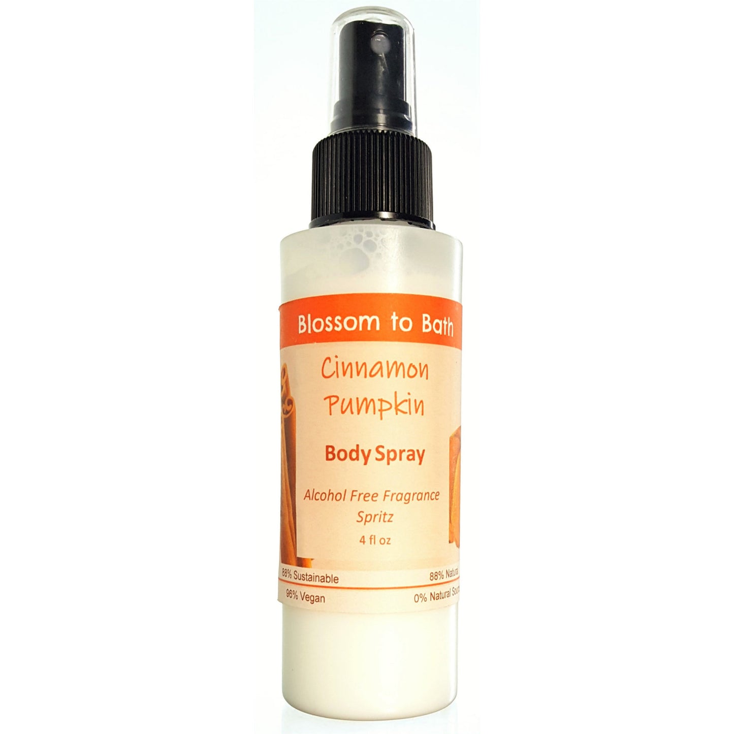 Buy Blossom to Bath Cinnamon Pumpkin Body Spray from Flowersong Soap Studio.  Natural  freshening of skin, linens, or air  An engaging, cheerful scent filled with sweet vanilla and warm spice.
