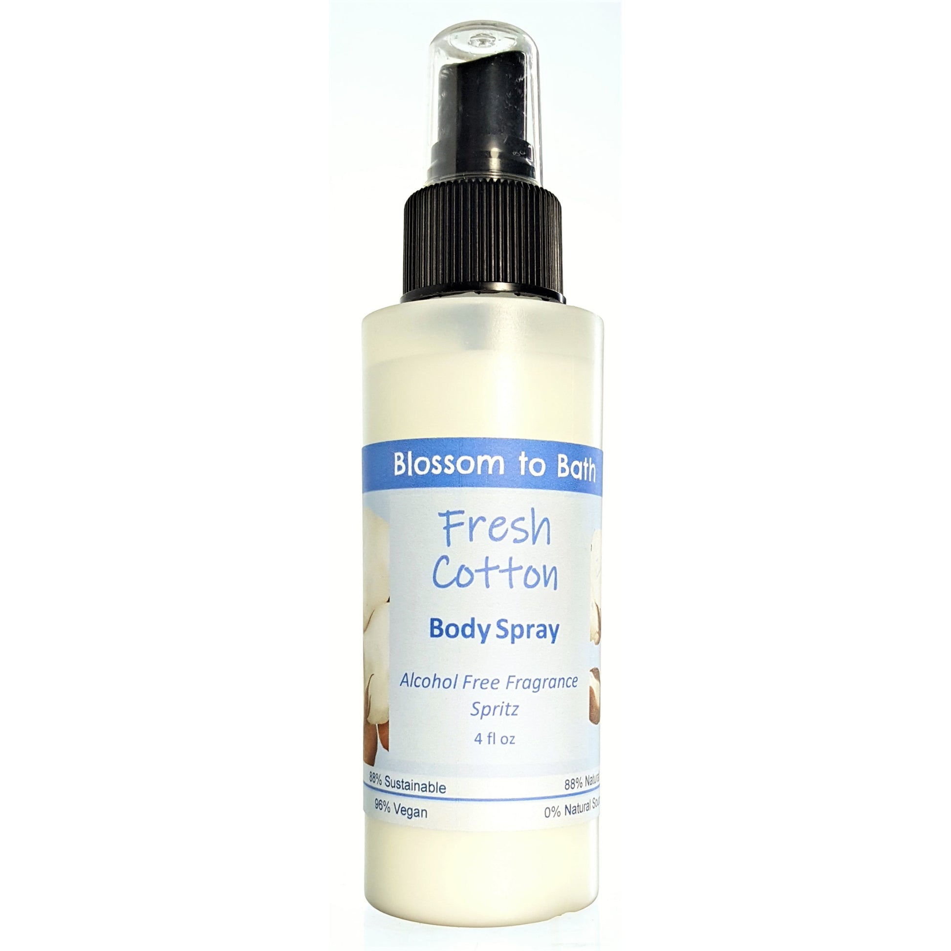 Buy Blossom to Bath Fresh Cotton Body Spray from Flowersong Soap Studio.  Natural  freshening of skin, linens, or air  Smells like clean sheets drying in a breeze of spring blossoms.