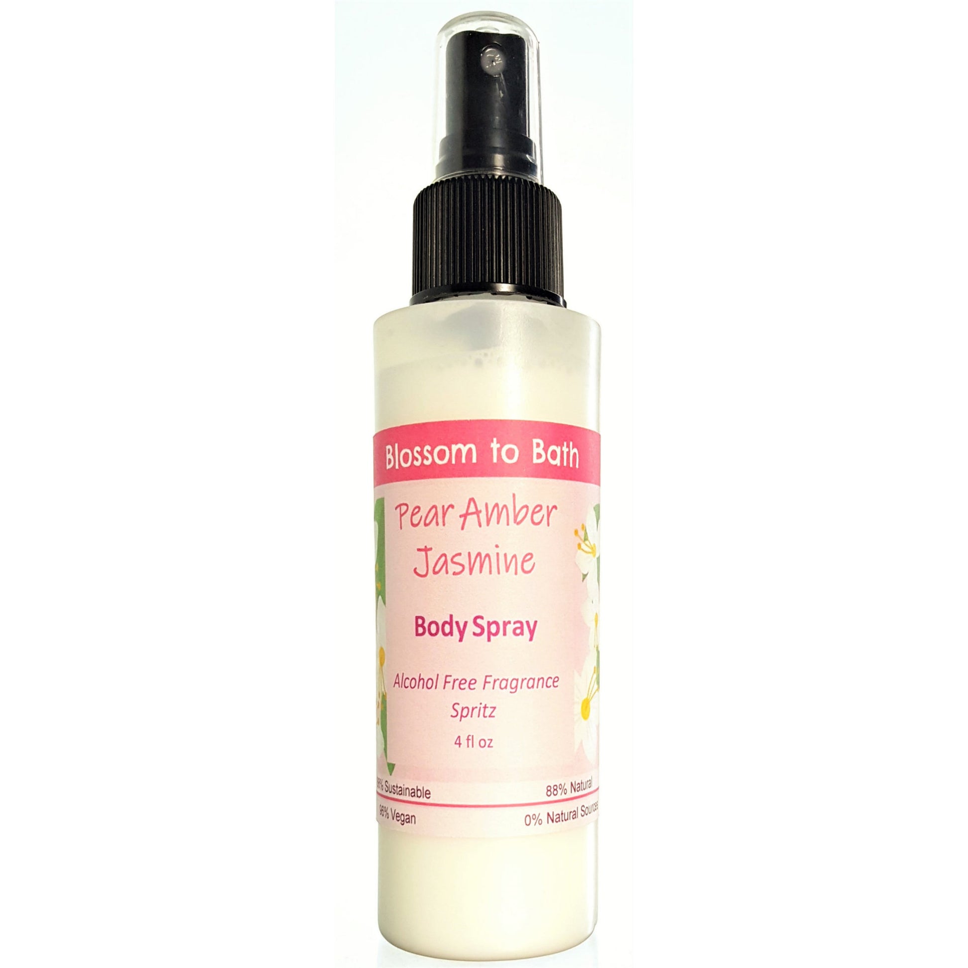Buy Blossom to Bath Pear Amber Jasmine Body Spray from Flowersong Soap Studio.  Natural  freshening of skin, linens, or air  A scent that lets you escape to an island paradise of pear, jasmine, and warm spices.