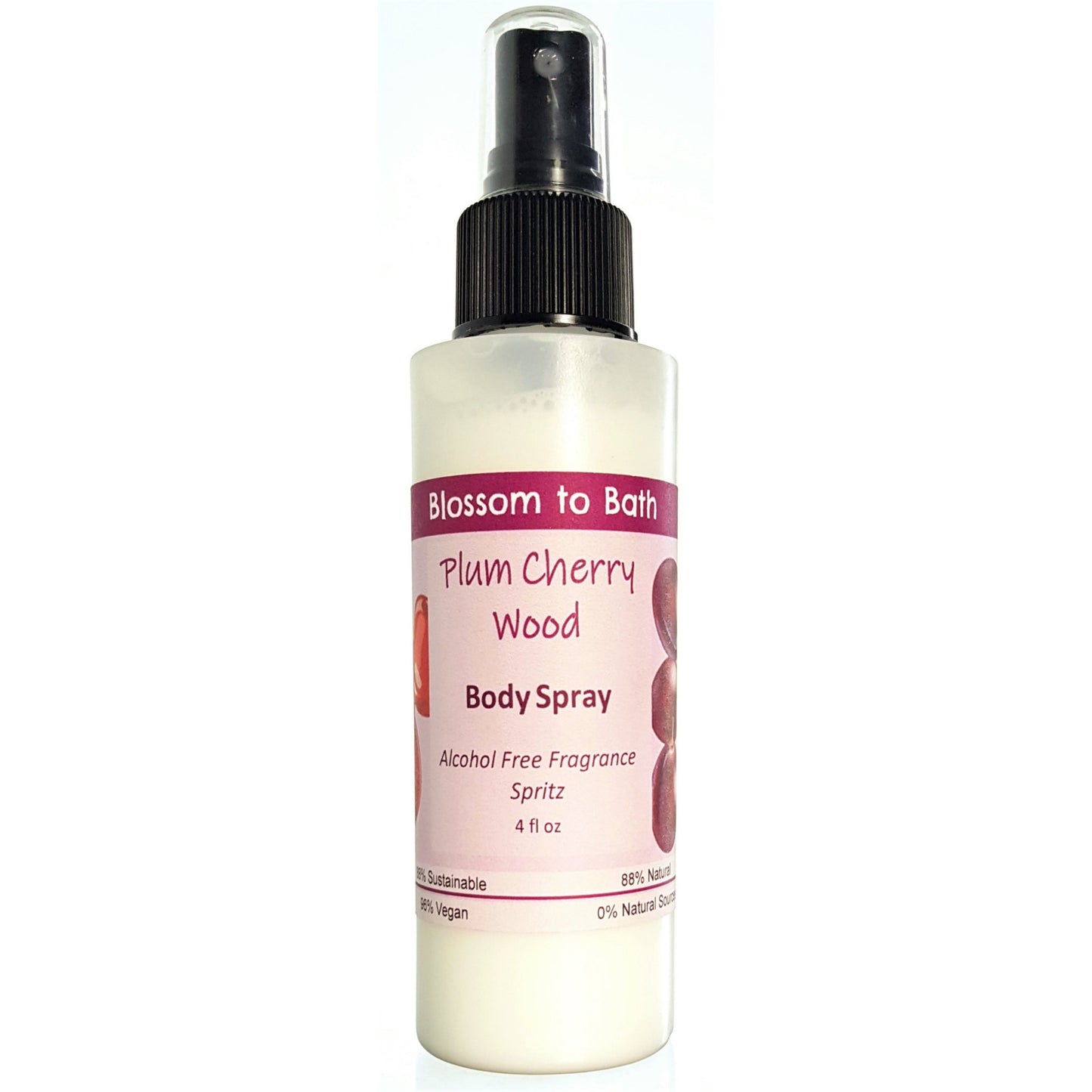 Buy Blossom to Bath Plum Cherry Wood Body Spray from Flowersong Soap Studio.  Natural  freshening of skin, linens, or air  A charmingly sweet and woodsy fragrance.