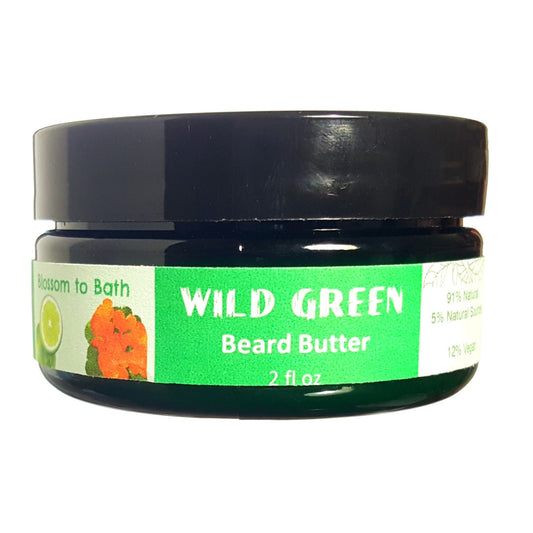 Buy Blossom to Bath Wild Green Beard Butter from Flowersong Soap Studio.  For control and softening, a conditioning blend of Organic butters and oils tested on real beards  A bouncy fresh scent that is a perfect launching pad to make any day a great day.