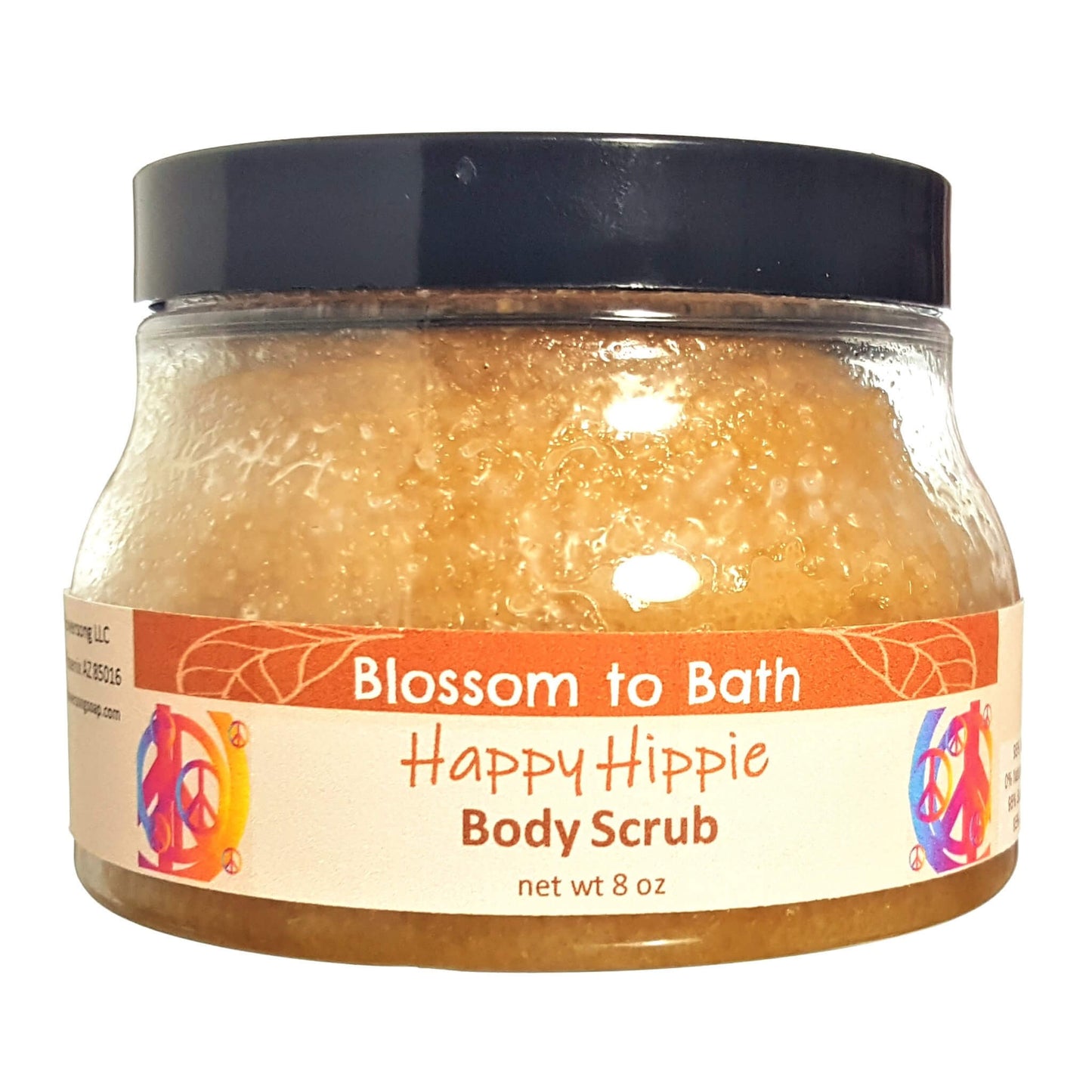 Buy Blossom to Bath Happy Hippie Body Scrub from Flowersong Soap Studio.  Large crystal turbinado sugar plus luxury rich oils conveniently exfoliate and moisturize in one step  A refreshing herbal fragrance that elevates your mood and your perspective.