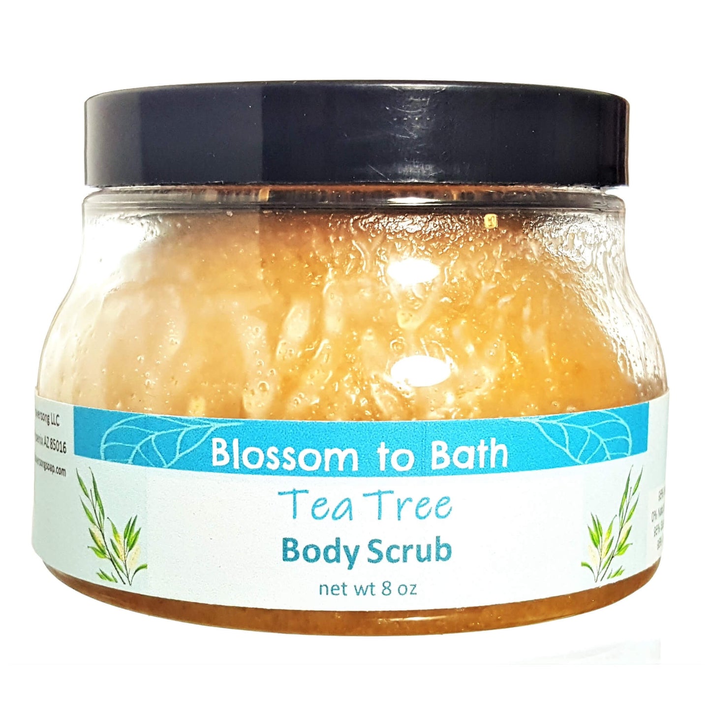 Buy Blossom to Bath Tea Tree Body Scrub from Flowersong Soap Studio.  Large crystal turbinado sugar plus luxury rich oils conveniently exfoliate and moisturize in one step  Tea tree's fresh fragrance embodies a deep down clean.