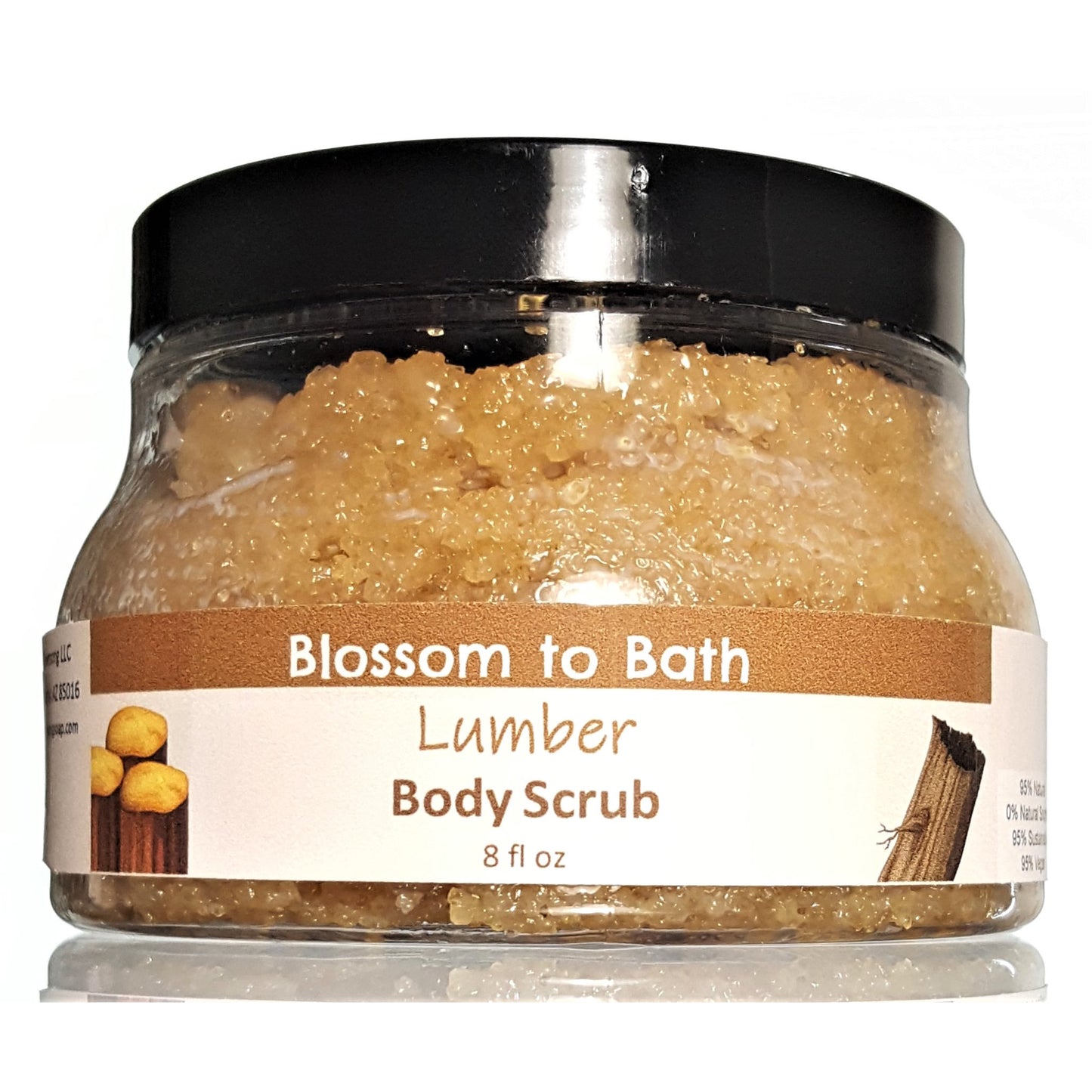Buy Blossom to Bath Lumber Body Scrub from Flowersong Soap Studio.  Large crystal turbinado sugar plus luxury rich oils conveniently exfoliate and moisturize in one step  A masculine fragrance that echoes fresh cut trees.