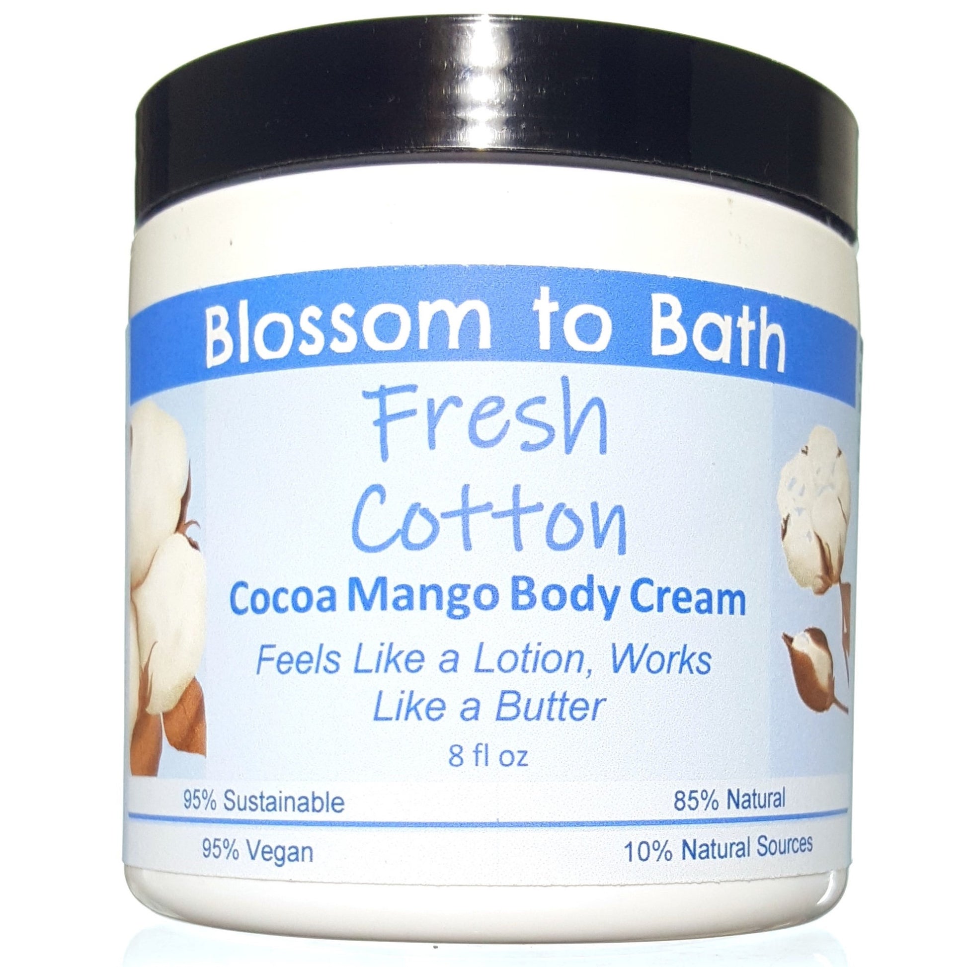 Buy Blossom to Bath Fresh Cotton Cocoa Mango Body Cream from Flowersong Soap Studio.  Rich organic butters  soften and moisturize even the roughest skin all day  Smells like clean sheets drying in a breeze of spring blossoms.