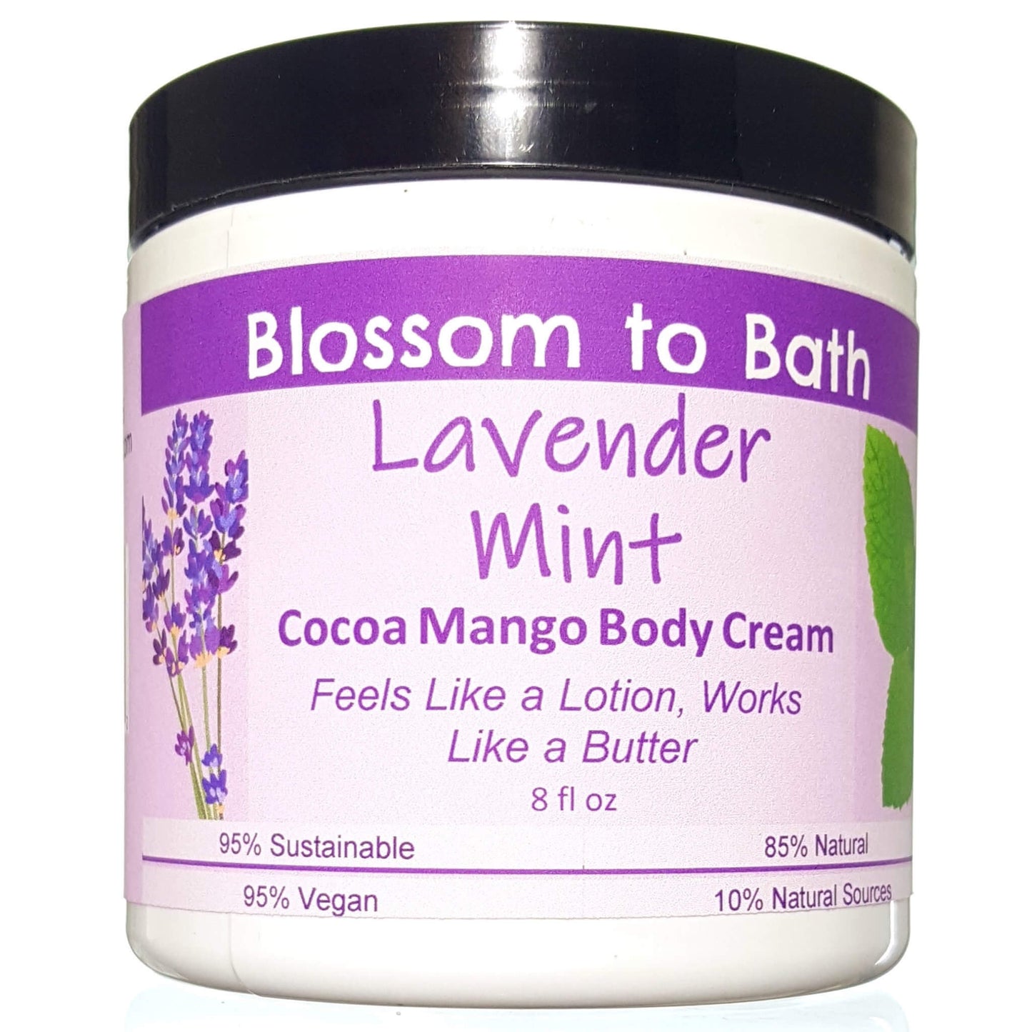 Buy Blossom to Bath Lavender Mint Cocoa Mango Body Cream from Flowersong Soap Studio.  Rich organic butters luxury soften and moisturize even the roughest skin all day  A cheerfully relaxing combination of lavender and peppermint.