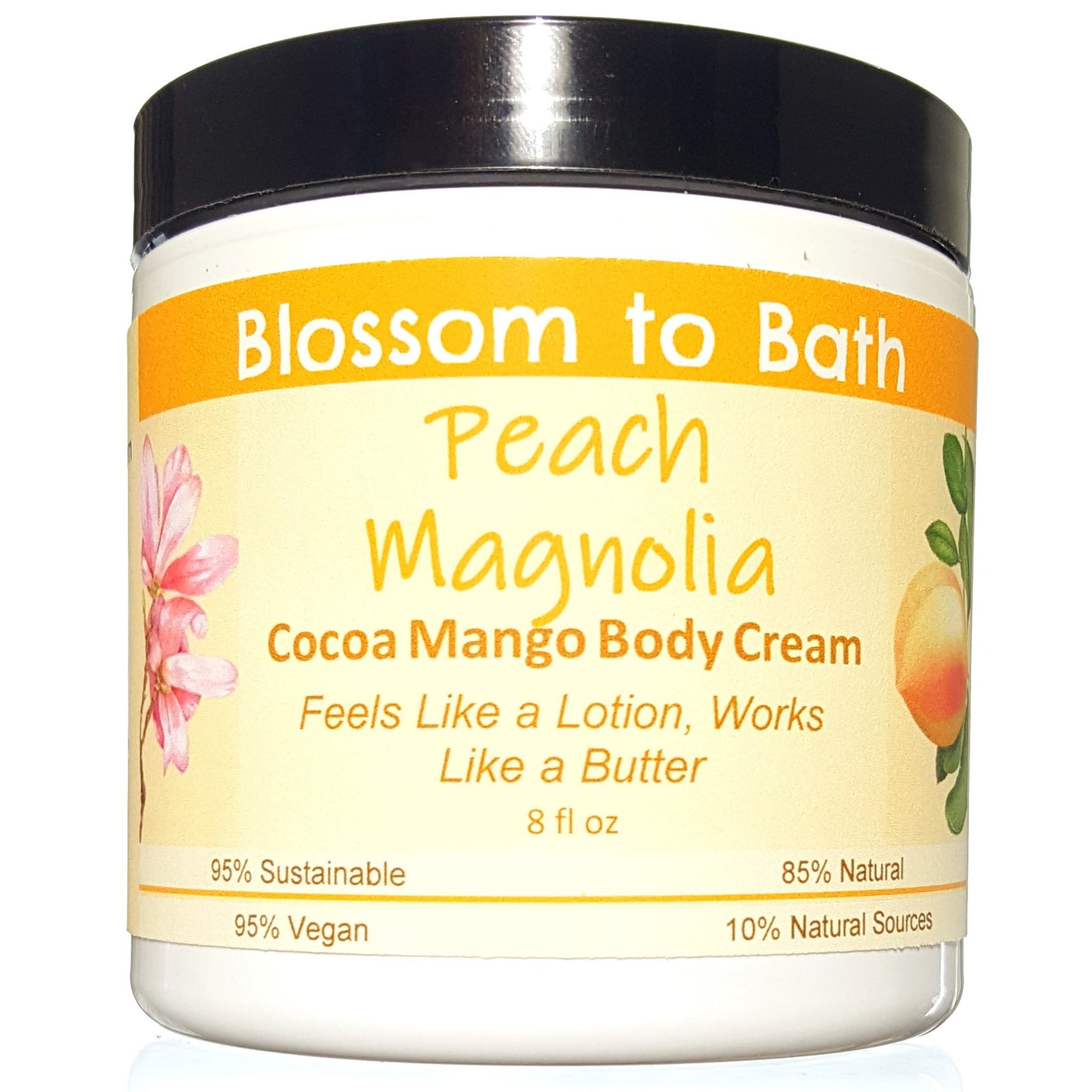 Buy Blossom to Bath Peach Magnolia Cocoa Mango Body Cream from Flowersong Soap Studio.  Rich organic butters  soften and moisturize even the roughest skin all day  An intoxicating blend of peach, magnolia, and raspberry.
