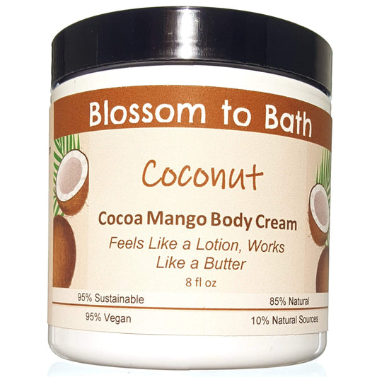 Buy Blossom to Bath Coconut Cocoa Mango Body Cream from Flowersong Soap Studio.  Rich organic butters  soften and moisturize even the roughest skin all day  Bold coconut swirled with tropical fruit.
