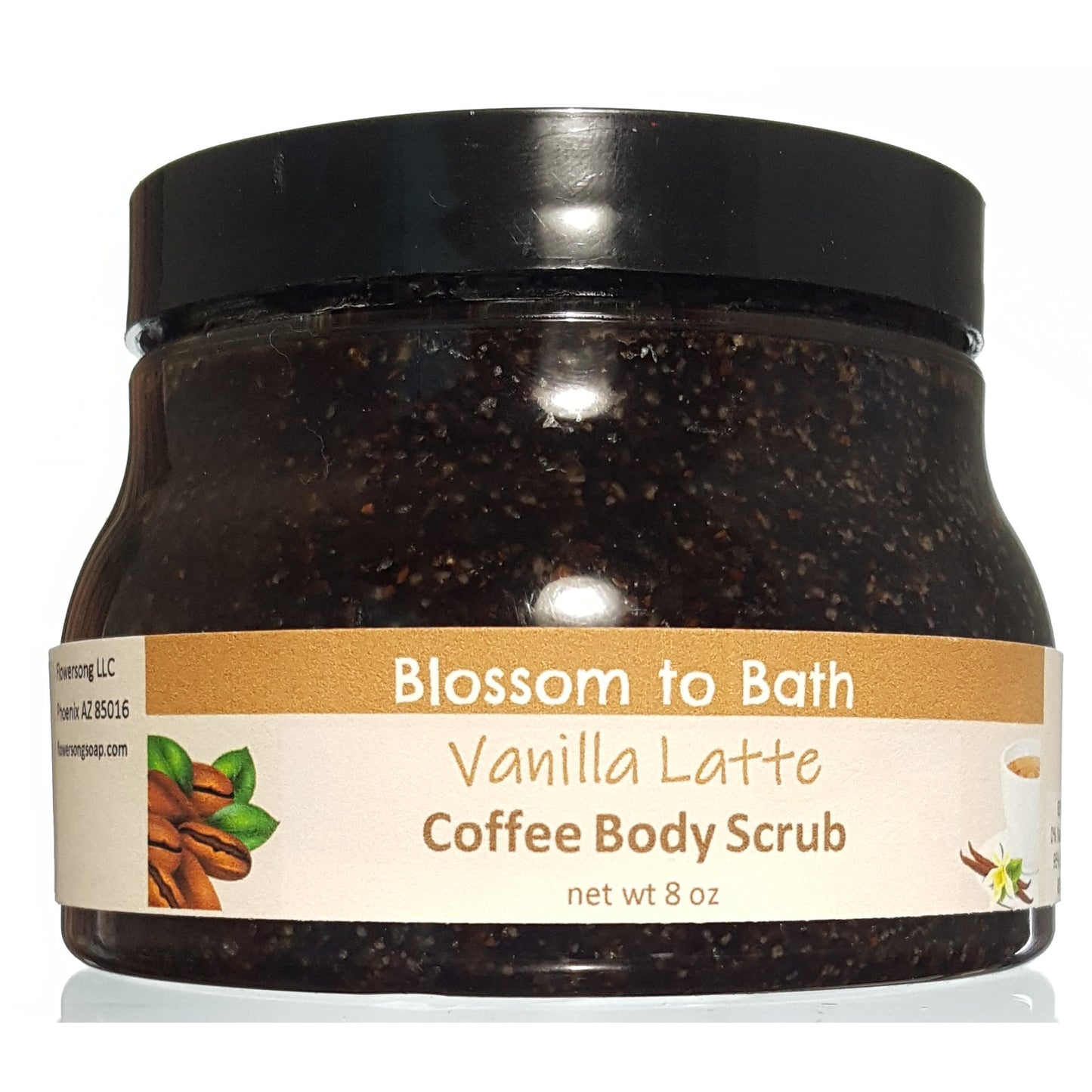 Buy Blossom to Bath Vanilla Latte Coffee Body Scrub from Flowersong Soap Studio.  Polish skin to a refreshed natural glow while enjoying your favorite mouth-watering gourmet coffee aroma  Sweetened vanilla combines with rich coffee to form the classic latte scent.