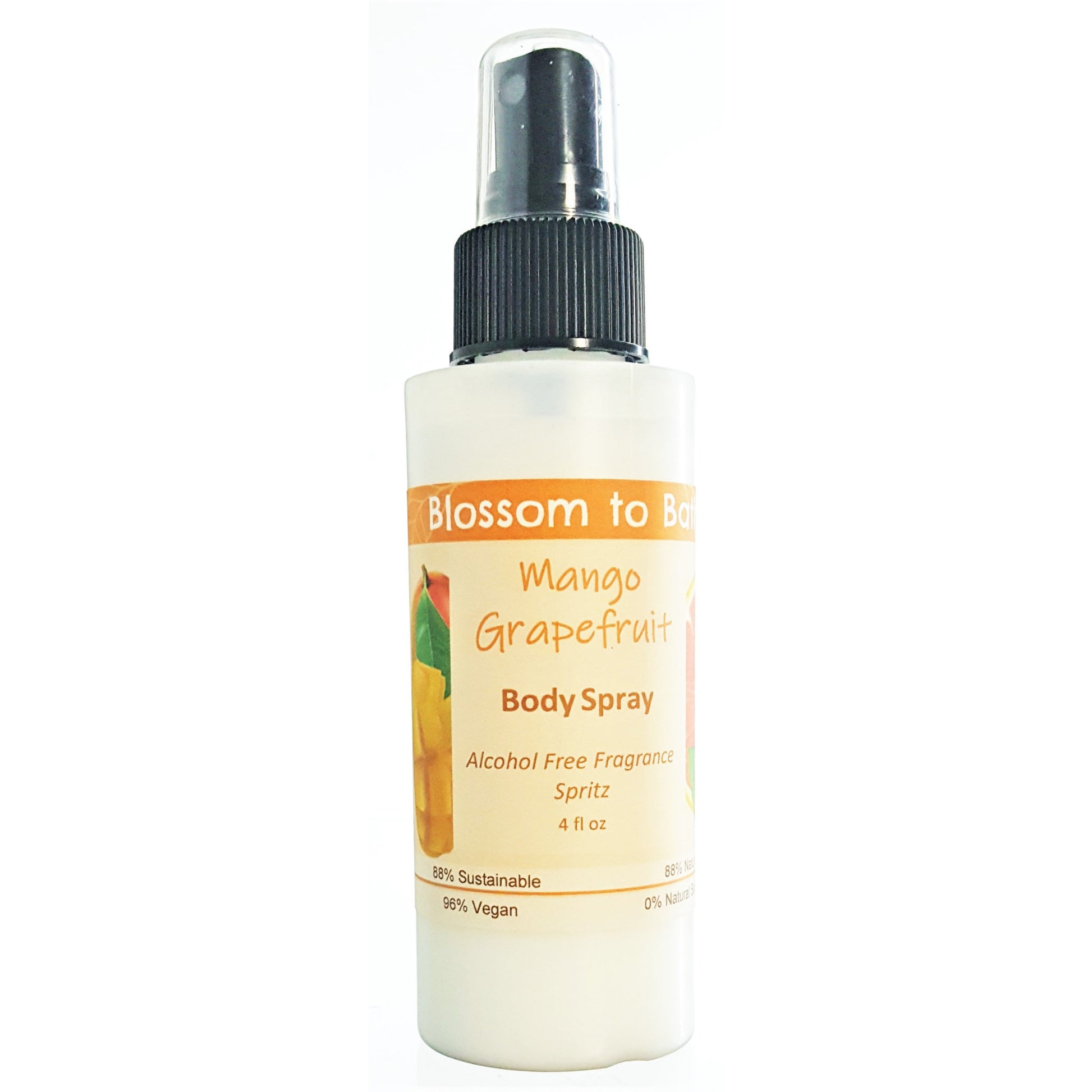Buy Blossom to Bath Mango Grapefruit Body Spray from Flowersong Soap Studio.  Natural luxury freshening of skin, linens, or air  Exotic tropical fruits in a powdery puff of sophisticated freshness.