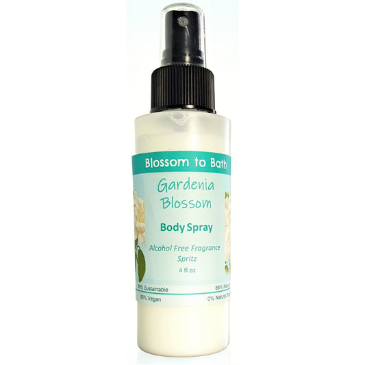 Buy Blossom to Bath Gardenia Blossom Body Spray from Flowersong Soap Studio.  Natural  freshening of skin, linens, or air  Sweet Gardenia in a puff of blooming summer flowers